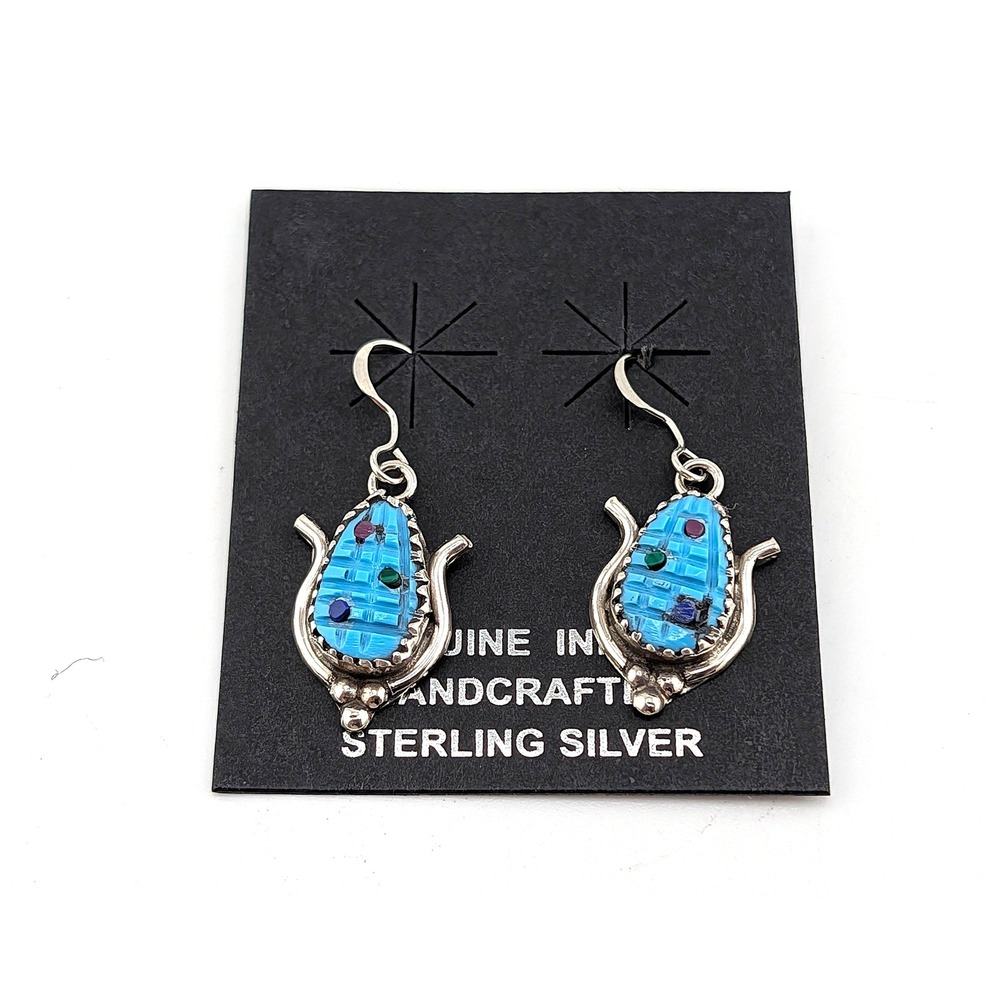 Zuni Earrings Native American Handmade Jewelry Corn Stalk Southwest Fashion *** - Picture 2 of 8